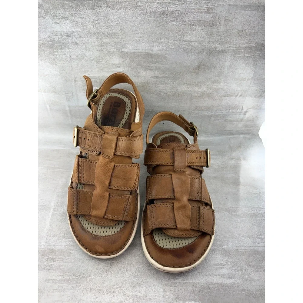 Born Khela Men Sz 10M Tan Leather Fisherman Sandals Strappy Buckle Shoes